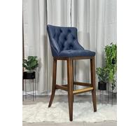 Taburete de bar de cuero con respaldo alto y detalles de botones, marco de madera de haya, asiento cómodo para cocina, bar, pub o comedor