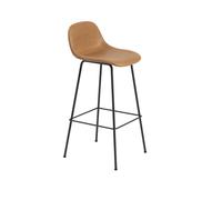 Taburete de Bar de Fibra con Base de Tubo y Respaldo Tapizado en Piel Coñac/ Negro Al . 97,5 cm