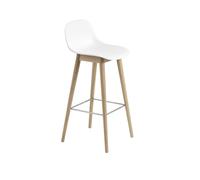 Taburete de Bar de Fibra con Base y Respaldo de Madera Blanco/roble Al. 97,5 cm