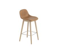 Taburete de Bar de Fibra con Base y Respaldo de Madera Tapizado en Piel Coñac/roble Al. 87,5 cm