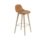Taburete de Bar de Fibra con Base y Respaldo de Madera Tapizado en Piel Coñac/roble Al. 97,5 cm