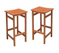 Taburete de bar de jardín de eucalipto, barnizado, 75 x 42 cm, soporta hasta 100 kg, juego de 2 unidades, de madera maciza con certificación FSC, color marrón