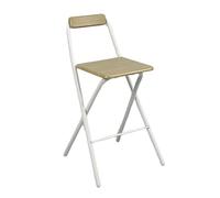 Taburete de bar de madera plegable portátil ligero con respaldo y reposapiés, 60 cm de altura para camping, eventos al aire libre, tiendas de campaña, reuniones, elegante diseño de tubo blanco
