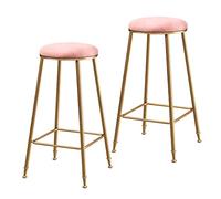 Taburete de bar de metal para interiores, apilables, moderno, de terciopelo, redondo, juego de 2 taburetes de bar de 65/75 cm