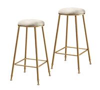 Taburete de bar de metal para interiores, apilables, moderno, de terciopelo, redondo, juego de 2 taburetes de bar de 65/75 cm