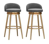 Taburete de bar de terciopelo de 1/2 silla alta giratoria acolchada con marco de metal y diseño de respaldo bajo para cocina, isla, comedor, patio, silla moderna