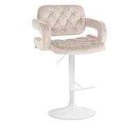 CLP Taburete de Bar Dublin en Terciopelo I Silla de Altura Ajustable con reposabrazos & reposapiés, Color:Crema, Material del Soporte:Metal Blanco Mate
