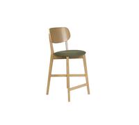 Taburete de bar en madera clara roble y tejido efecto terciopelo texturizado verde caqui H65 cm LUCIA