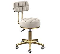 Taburete de bar giratorio con respaldo, altura ajustable, silla rodante para el hogar, maquillaje, salón de belleza, metal, titanio, acabado dorado, base de 5 garras con ruedas (negro)