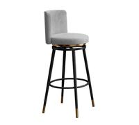 Taburete de bar giratorio gris de 75 cm con asiento de terciopelo y patas | Taburete de bar giratorio con un asiento de terciopelo suave, patas de metal resistentes y un acabado gris neutro diseñado