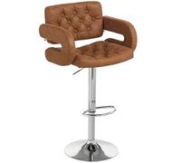 Taburete de Bar HOMCOM con Altura Ajustable, Taburete Alto de Cocina en PU con Respaldo, reposapiés, reposabrazos y Asiento Blando, Estructura de Acero, Giratorio 360°, para península, marrón