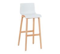 CLP Taburete de Bar con Respaldo Hover, Asiento de plástico, Estructura Robusta de Madera de Haya, Color:Blanco