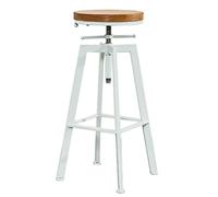 Taburete de bar industrial vintage con asiento giratorio de madera redondo rústico y marco de metal, taburete de tubo de altura ajustable para encimera de cocina en acabado blanco