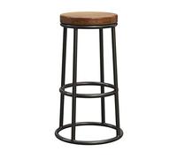 Taburete de bar industrial vintage con reposapiés de hierro y asiento redondo de madera, silla alta para desayuno, cocina y cafetería, patas de metal resistentes, carga máxima de 200 kg