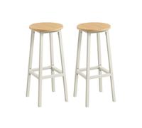 Taburete de Bar Juego de 2 Metal con Reposapiés Dorado Roble y Blanco