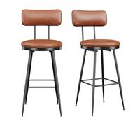 Taburete de bar, juego de 2, sillas de bar tapizadas en poliuretano, altura 65 cm, silla alta con reposapiés, para cocina, salón, bar, estilo moderno mediados del siglo, marrón