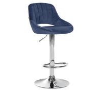 CLP Taburete de Bar Milet Regulable en Altura con Respaldo, Asiento tapizado de Terciopelo, Estructura Metalica giratoria, Color:Azul, Color del Marco:Cromado