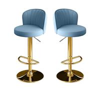 Taburete de bar moderno de metal con altura ajustable en piel sintética, ideal para cocina, isla, restaurante, bar, recepción, terraza, respaldo alto, color azul B