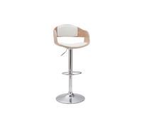 Taburete de bar moderno regulable blanco y madera clara EUSTACHE