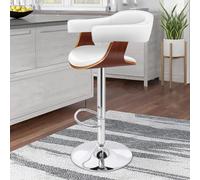 Taburete de bar moderno y ajustable con respaldo giratorio de 360° de piel sintética y reposapiés, elegante silla de cocina de madera para comedor, pub o bar, serie Joan blanca (1 unidad)