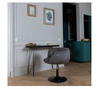 Happy Garden Taburete de Bar Nolan en Terciopelo Gris. Taburete de Bar de Estilo Moderno, con rotación de 360° y Altura Regulable. Taburete de Cocina con Respaldo, reposabrazos y pie metálico.