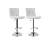 SONGMICS 2 x Taburetes de Bar con Respaldo regulable en altura y giratorio cromado de cuero sintético Blanco LJB64W