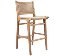 Taburete de bar para exteriores, silla de bar de madera maciza natural y ratán tejido a mano, asiento de estilo bohemio armonía para patio, patio y piscina