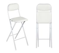 Taburete de bar plegable acolchado alto con respaldo y reposapiés, altura ajustable, plegable, para cocina, oficina, mesa de compras, asiento blanco (28 pulgadas)