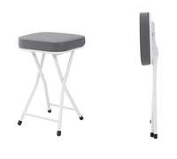 Taburete de Bar Plegable Acolchado de Piel sintética Gris, sin Respaldo, Cuadrado, para dormitorios, Salas de Juegos y cocinas. Diseño portátil. Altura del Asiento: 50 cm/19,7 Pulgadas.