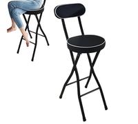Taburete de bar plegable acolchado negro portátil con respaldo y reposapiés de 26 pulgadas de altura para el hogar, oficina, tienda, viajes
