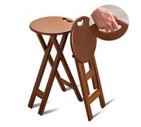 Taburete de Bar Plegable Altura de Mostrador 63cm Taburete Plegable Portátil con Asa Sin Espalda Taburete Plegable de Bambú Escalón Taburetes de Cocina Redondos con Reposapiés para Espacios Pequeños