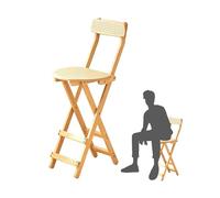 Taburete de bar plegable con marco de bambú, asiento de ratán y reposapiés, silla de cocina portátil para el hogar y fiesta, 47 cm de altura