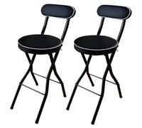 Taburete de bar plegable con respaldo, 2 sillas plegables negras para cocina, salón, jardín, camping, pesca, altura: 60 cm, diseño portátil y ahorra espacio