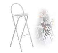 Taburete de bar plegable con respaldo, asiento alto portátil para cocina, desayuno, silla ajustable con reposapiés, asiento de café al aire libre, color blanco, 1 pieza