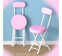 Taburete de bar plegable con respaldo, cojín redondo de poliuretano, silla ajustable para encimera de cocina con reposapiés, asiento plegable para comedor y sala de estar (color: rosa)
