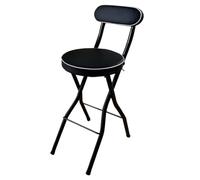 Taburete de bar plegable con respaldo, silla portátil para cocina, sala de estar, jardín, camping y pesca, 60 cm de altura, elegante diseño negro, 1 pieza