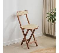 Taburete de bar plegable de bambú con respaldo y reposapiés, silla de ratán para isla de cocina y comedor, no requiere montaje