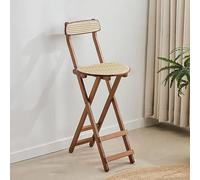 Taburete de bar plegable de bambú con respaldo y reposapiés, silla de ratán para isla de cocina y comedor, no requiere montaje