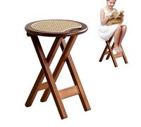Taburete de Bar Plegable de Bambú, Silla Plegable Alta con Respaldo de Ratán para Cocina, Picnic, Pesca(44cm/17inch)