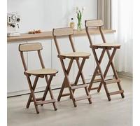 Taburete de bar plegable de ratán con respaldo, silla de desayuno de cocina de bambú con reposapiés, fácil almacenamiento, 18 pulgadas de altura, marrón, perfecto para uso doméstico y exterior