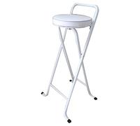 Taburete de bar plegable portátil con asa, taburetes altos para interiores, capacidad de 300 libras, color blanco, 26 pulgadas de altura, 1 pieza