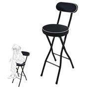 Taburete de bar plegable portátil con respaldo acolchado y reposapiés, taburete redondo plegable para adultos de 22/24/26 pulgadas, color negro