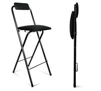 Taburete de bar plegable portátil con respaldo, asiento acolchado de piel sintética, taburete alto para camping, cocinas y tiendas de campaña, diseño duradero, altura del asiento: 75 cm
