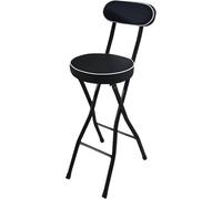 Taburete de bar plegable portátil con respaldo, asiento de cocina redondo de metal acolchado de cuero de 66 cm de altura, diseño que ahorra espacio para uso doméstico y exterior (negro)