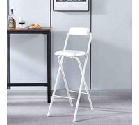 Taburete de bar plegable portátil con respaldo, cómoda silla redonda acolchada para cocina y sala de juegos, diseño compacto para desayuno, 50 cm, color blanco