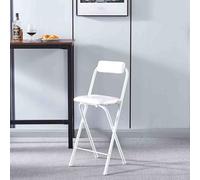 Taburete de bar plegable portátil con respaldo, cómoda silla redonda acolchada para cocina y sala de juegos, 50 cm, asiento compacto para desayuno (blanco)