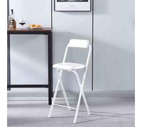 Taburete de bar plegable portátil con respaldo, cómoda silla redonda acolchada para desayuno, sala de juegos, cocina, color blanco, 50 cm de altura