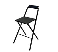 Taburete de bar plegable portátil con respaldo y reposapiés, 75 cm de altura, diseño de madera negra, perfecto para acampar al aire libre, eventos, barbacoas, tiendas de campaña y uso en el patio