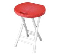 Taburete de bar plegable portátil de 48 cm, silla de desayuno de plástico sin respaldo con reposapiés y asa, taburete rojo ligero para cocina, comedor y uso al aire libre
