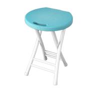 Taburete de bar plegable portátil de 48 cm, sin respaldo, silla de desayuno de plástico con reposapiés y asa, ideal para cocina, comedor y uso al aire libre (azul)